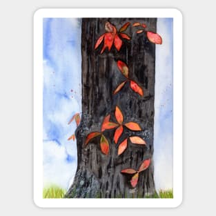 Fall Tree Watercolor Mixed Media Art Sticker